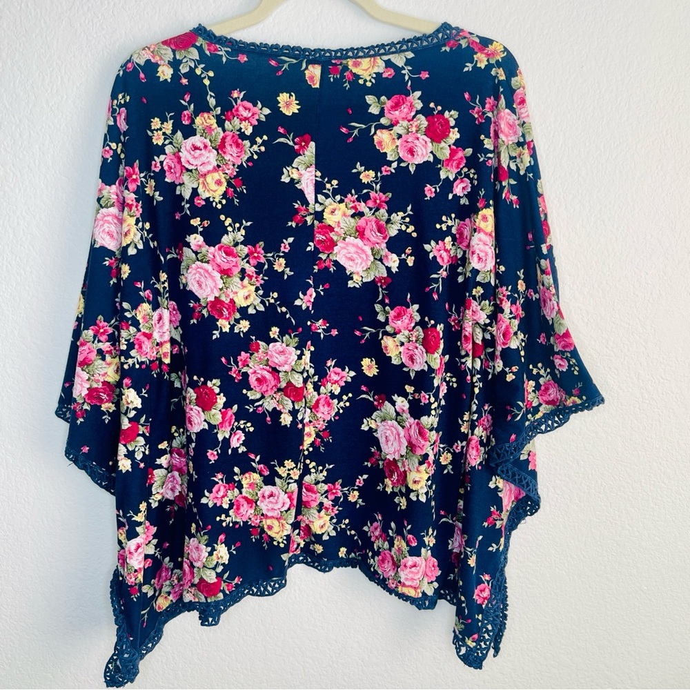 BEYOVE Blue Floral Print Open Front cover up tunic - Picture 2 of 12